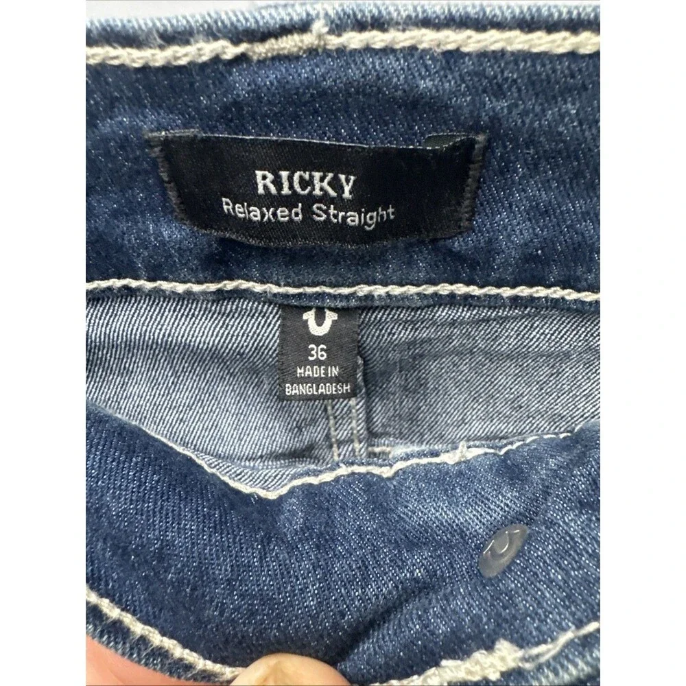True Religion Ricky SN FLAP Straight 701152 Jeans Sz 36 Dark Lunar Shadow Wash